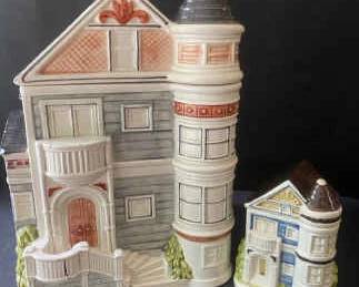 Otagiri Grey House Cookie Jar And Matching Sugar Bowl
