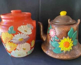 Hand Painted Ransburg Stoneware And Vintage California Originals Tea Pot Cookie Jars