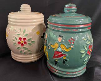 Pair Of Vintage 1980s Anchor Hocking Stoneware Cookie Jars