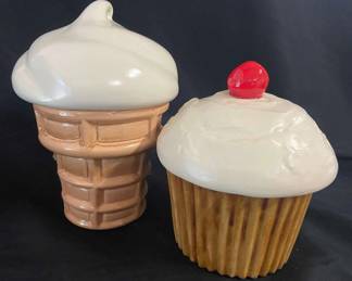 1976 ES Molds Cupcake Cookie Jar And Vanilla Ice Cream Cone Cookie Jar