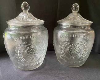Set Of Two Glass Mothers Cookie Jars