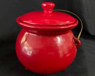 Vintage Red Kettle Three Legged Cookie Jar