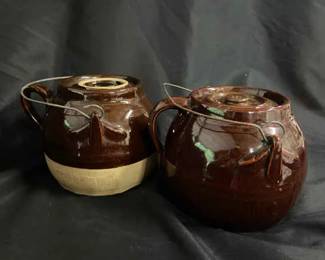 Set Of Two Stoneware Crocks With Handles