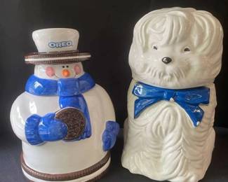 Oreo Snowman And White Dog Cookie Jars
