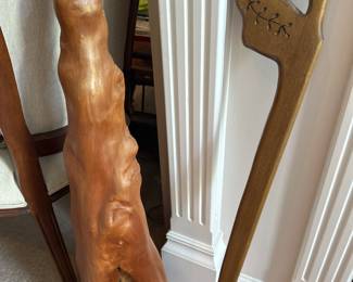 handmade cane and wooden sculpture