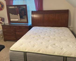 beautiful wooden bed and dresser set with mirror (mattress not included)