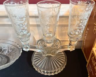 Glass candle holder for three candles