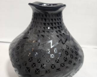 BLACK ON BLACK SIGNED POTTERY