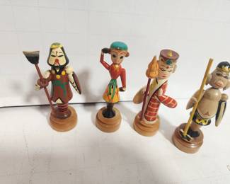5 WOODEN ASIAN FUGURE TOYS NEW IN BOX