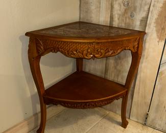 Corner table with marble inlay, two of them