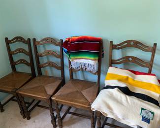 Vintage set of of four rush seat chairs