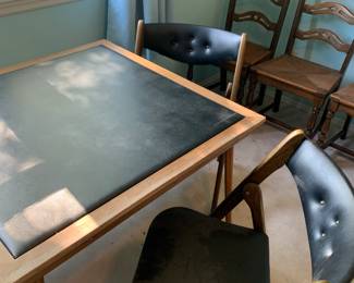 MCM Coronet Wonderfold game table - 1960s - black leather top - great condition. We have two tables and four chairs.