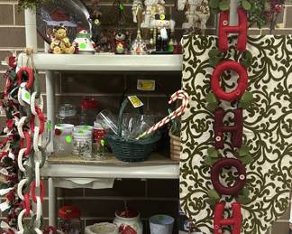 Coffee cups, glasses, Santas and reindeer --Christmas decor galore!