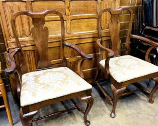 Handsome oak bed frame and lovely Quenn Anne chairs