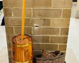 Rustic churn and old-timey baskets