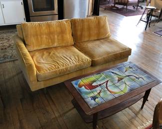 Thayer Coggin Milo Baughman love seat in worn condition