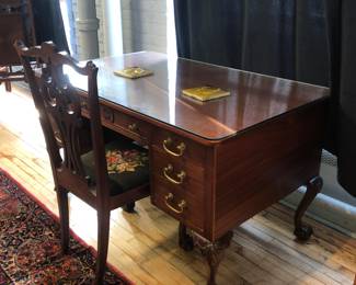 Mahogany ball & claw partners desk with chair