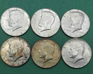 6 40% Silver Kennedy Half Dollars