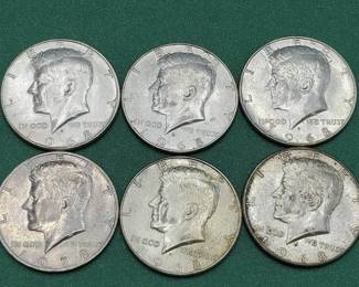 6 40% Silver Kennedy Half Dollars