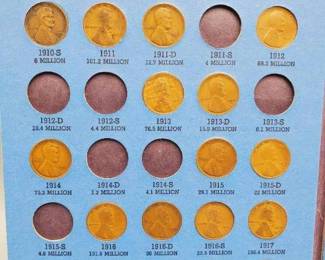 Lincoln Cents in Folder Incl 1910-S, 1913-D, 1915-D, 1923-S, 1924-S, etc.