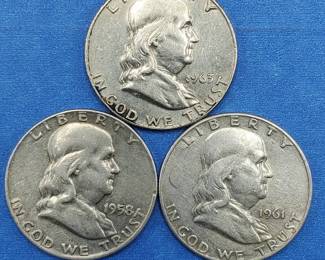 3 Franklin Half Dollars 90% Silver