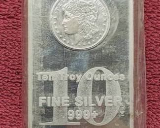 10 Troy Oz .999 Silver Bar Morgan Dollar Design in Original Pkg