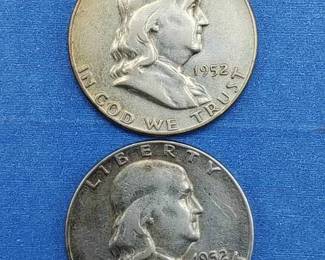 2 1952-S Franklin Half Dollars 90% Silver