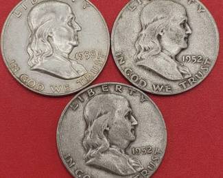 3 90% Silver Franklin Half Dollars