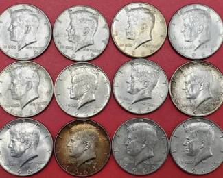 3 1964 90% Silver Kennedy Half Dollars from a Bag All are AU to BU Photo is Representative