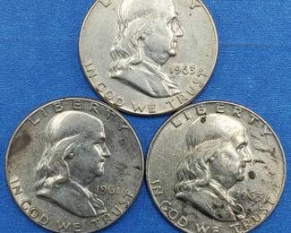 3 Franklin Half Dollars 90% Silver