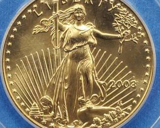 2003 Gold American Eagle PCGS MS 69, 1/2 toz Gold
