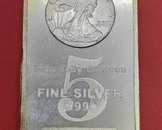 5 Troy Oz .999 Silver Bar Walking Liberty Design