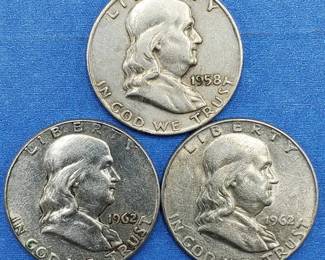 3 Franklin Half Dollars 90% Silver
