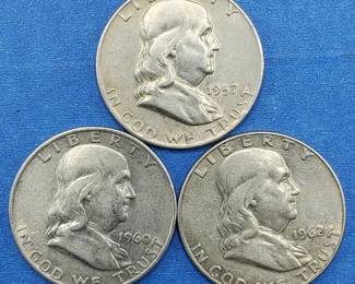 3 Franklin Half Dollars 90% Silver