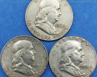3 Franklin Half Dollars 90% Silver