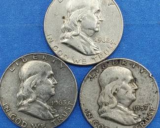3 Franklin Half Dollars 90% Silver