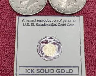 10K Solid Gold Coin & 2 Kennedy Half Dollars