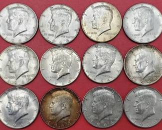 3 1964 90% Silver Kennedy Half Dollars from a Bag All are AU to BU Photo is Representative