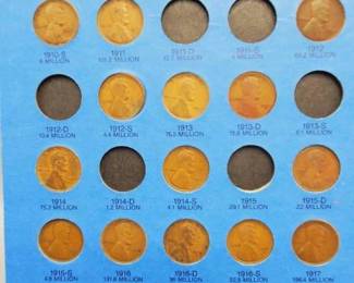 Lincoln Cents in Folder Incl 1910-S,1912-S, 1914-S, 1915-S, etc.