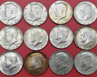 3 1964 90% Silver Kennedy Half Dollars from a Bag All are AU to BU Photo is Representative