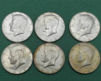 6 40% Silver Kennedy Half Dollars