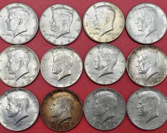 3 1964 90% Silver Kennedy Half Dollars from a Bag All are AU to BU Photo is Representative