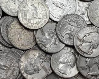 9 (nine) 90% Washington Quarters from Bag Photo is representative