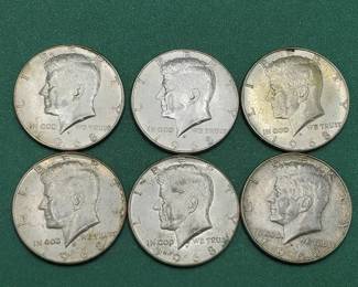 6 40% Silver Kennedy Half Dollars