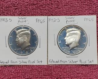 2 90% Silver Kennedy Half Dollar Proofs 1992-S & 1993-S
