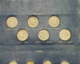 Type Set Folder with 1909-VDB (VF), 3 Buffalo & 1 V Nickels, 3 90% Silver Dimes & More
