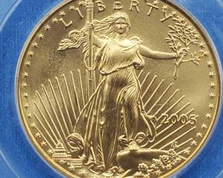2005 Gold American Eagle PCGS MS69, First Strike, 1/2 toz Gold