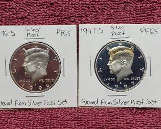 2 90% Silver Kennedy Half Dollar Proofs 1996-S & 1997-S