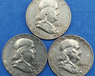 3 Franklin Half Dollars 90% Silver