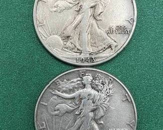 2 Walking Liberty Half Dollars 90% Silver